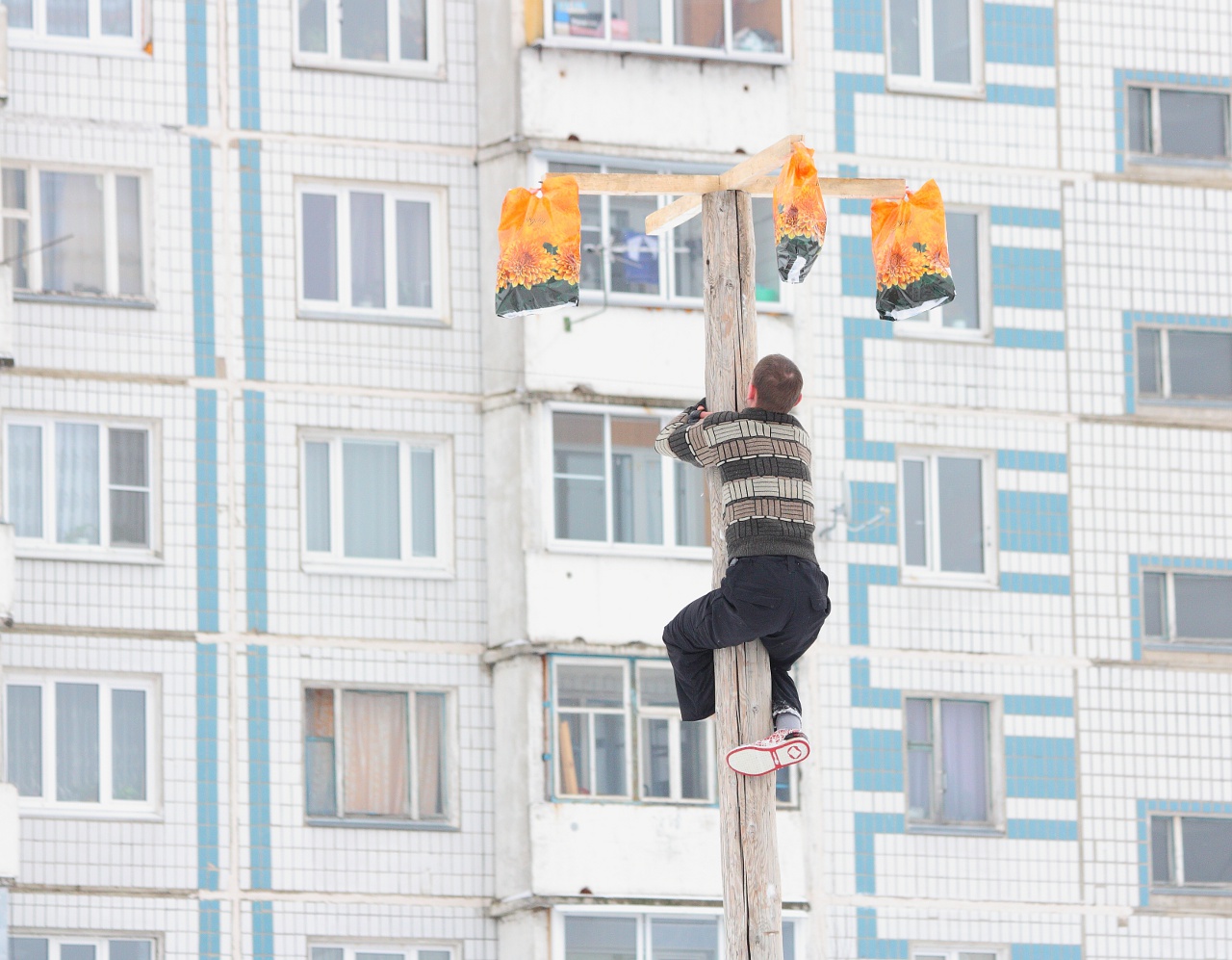 А кто там у нас подарочек с столбика снимает?